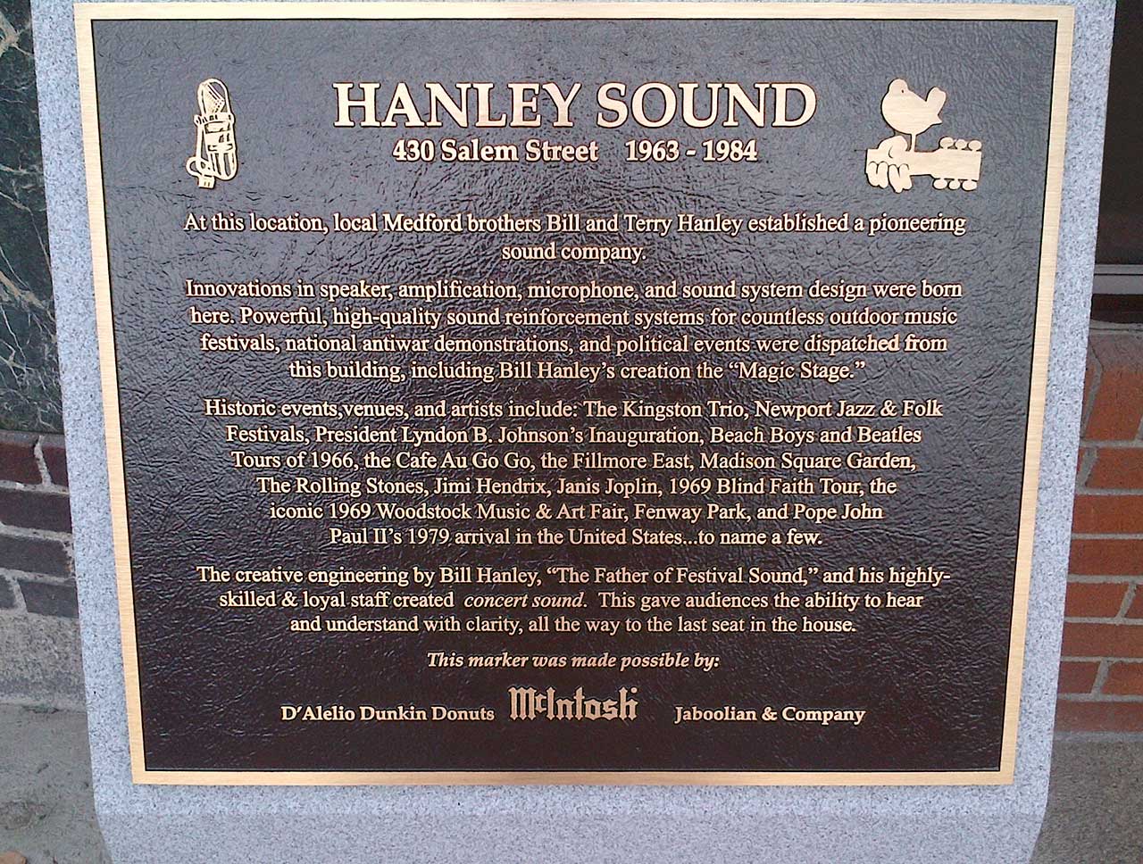 Hanley Sound Memorial Plaque sponsored by McIntosh