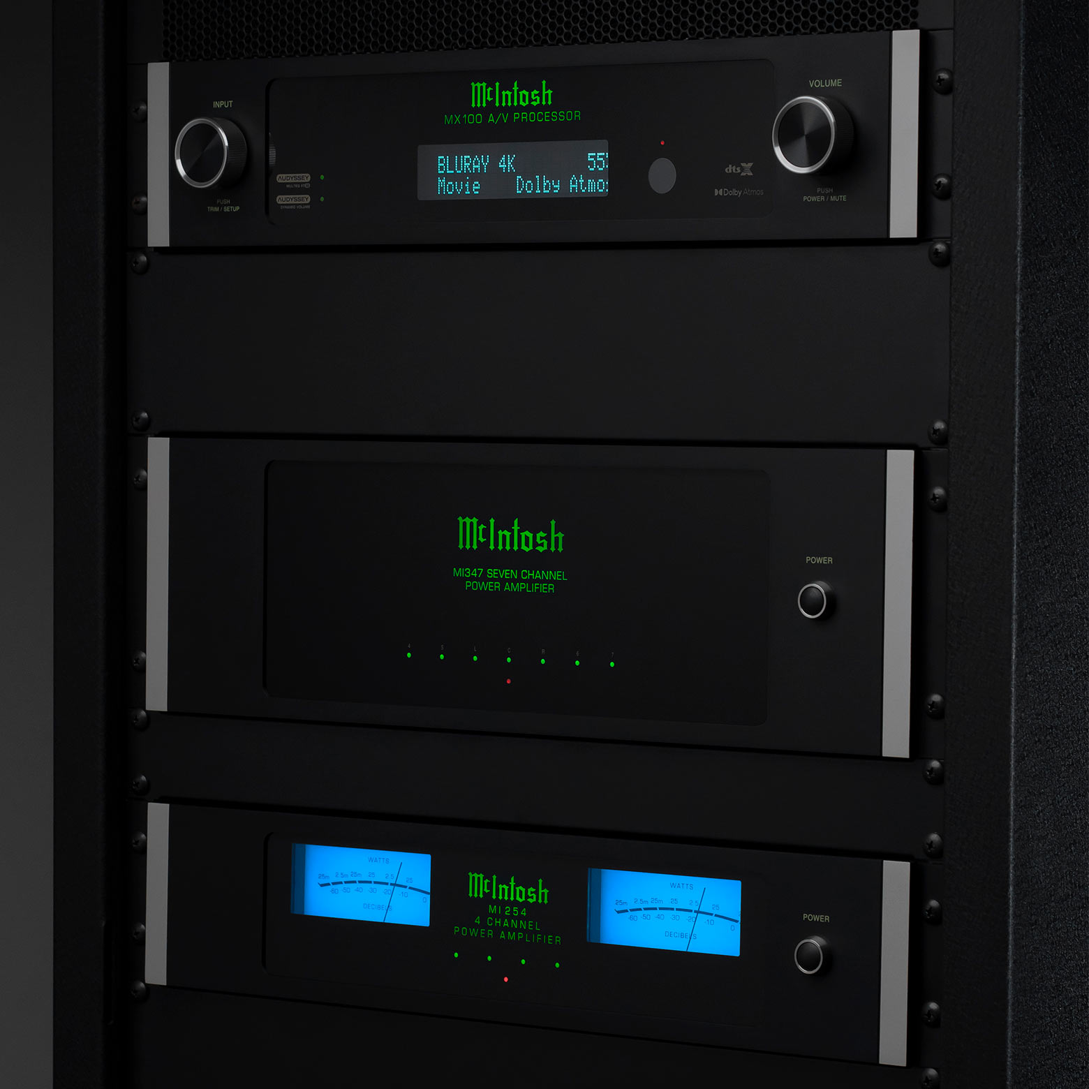 McIntosh MX100 A/V Processor, MI347 Amplifier, MI254 Amplifier