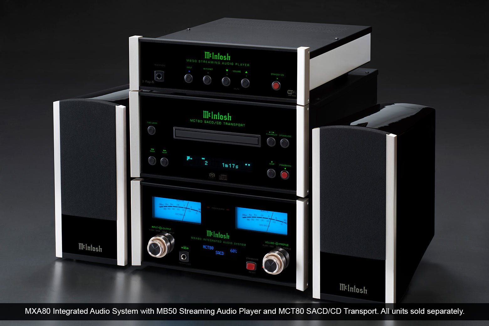 MXA80 Integrated Audio System, MB50 Streaming Audio Player and MCT80 SACD/CD Transport.