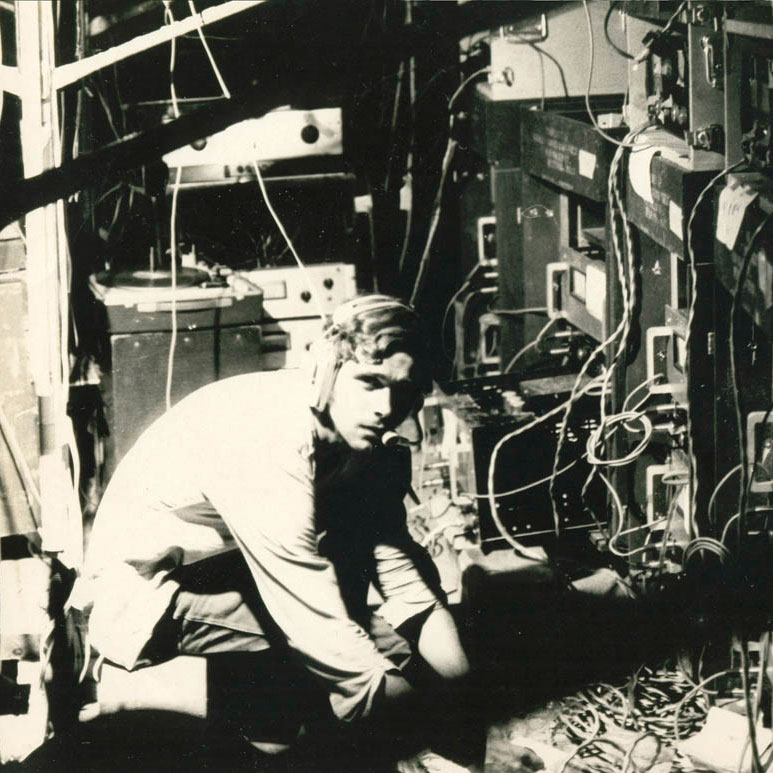 McIntosh amps under the stage at Woodstock with Hanley Sound technician Scott Holden