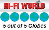 Hi-Fi World magazine 5 out of 5 globes award badge