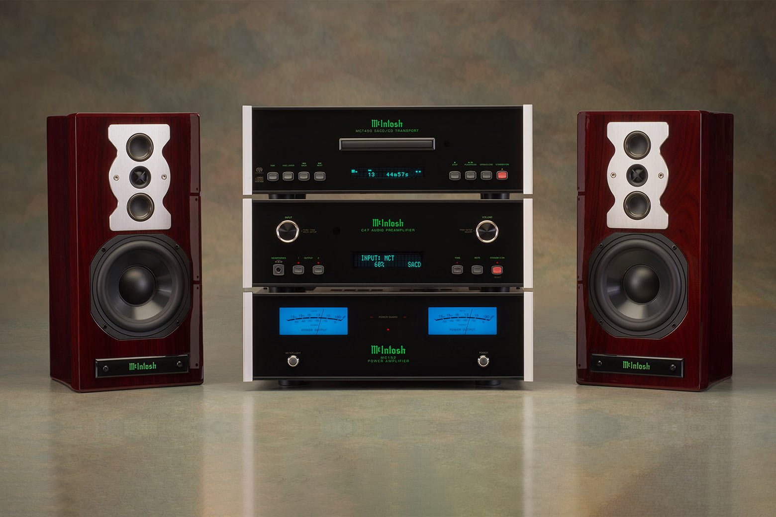 McIntosh MC152 Amplifier, C47 Preamplifier, MCT450 SACD/CD Transport, XR50 Speakers