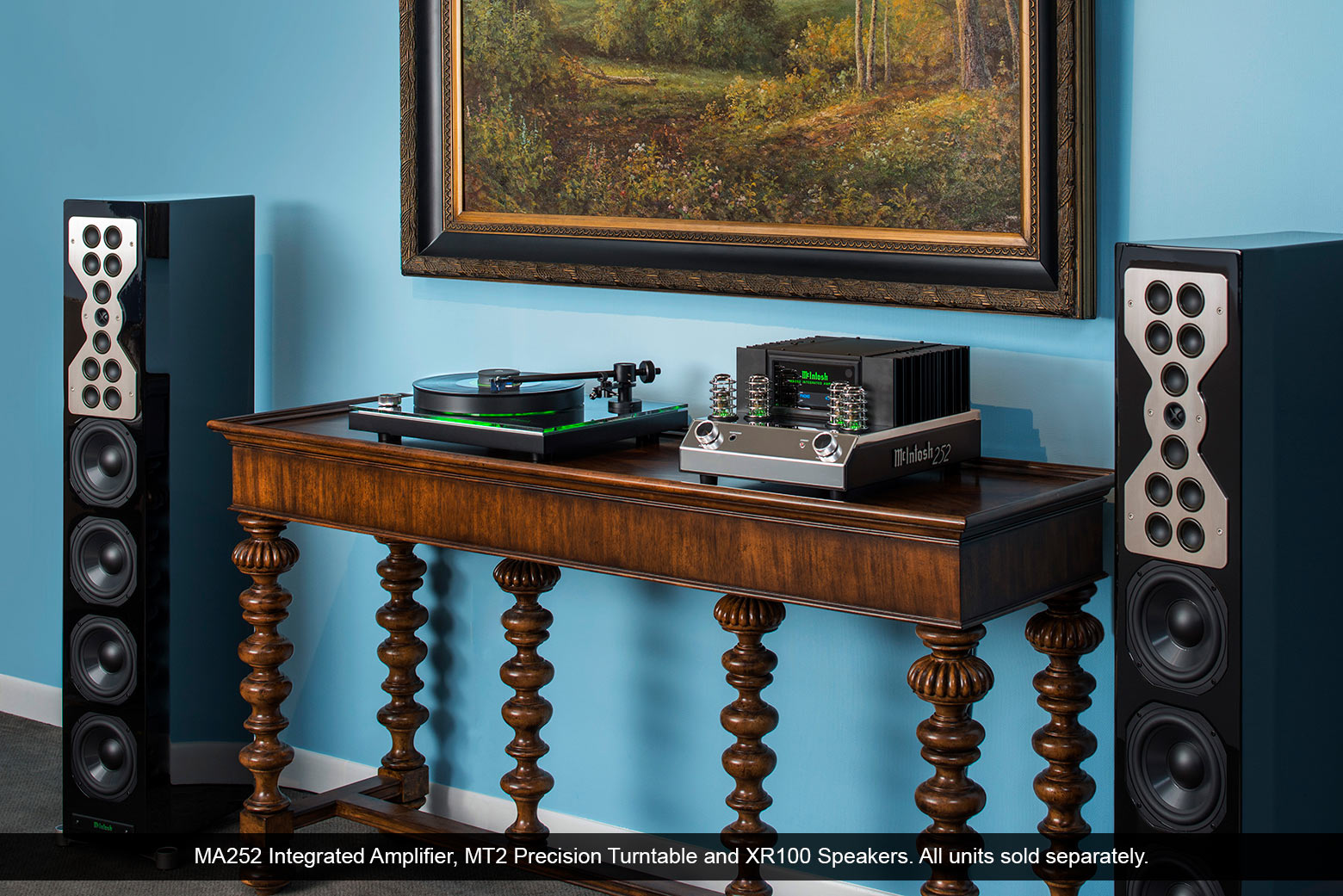 McIntosh MA252 Integrated Amplifier, MT2 Precision Turntable and XR100 Speakers.
