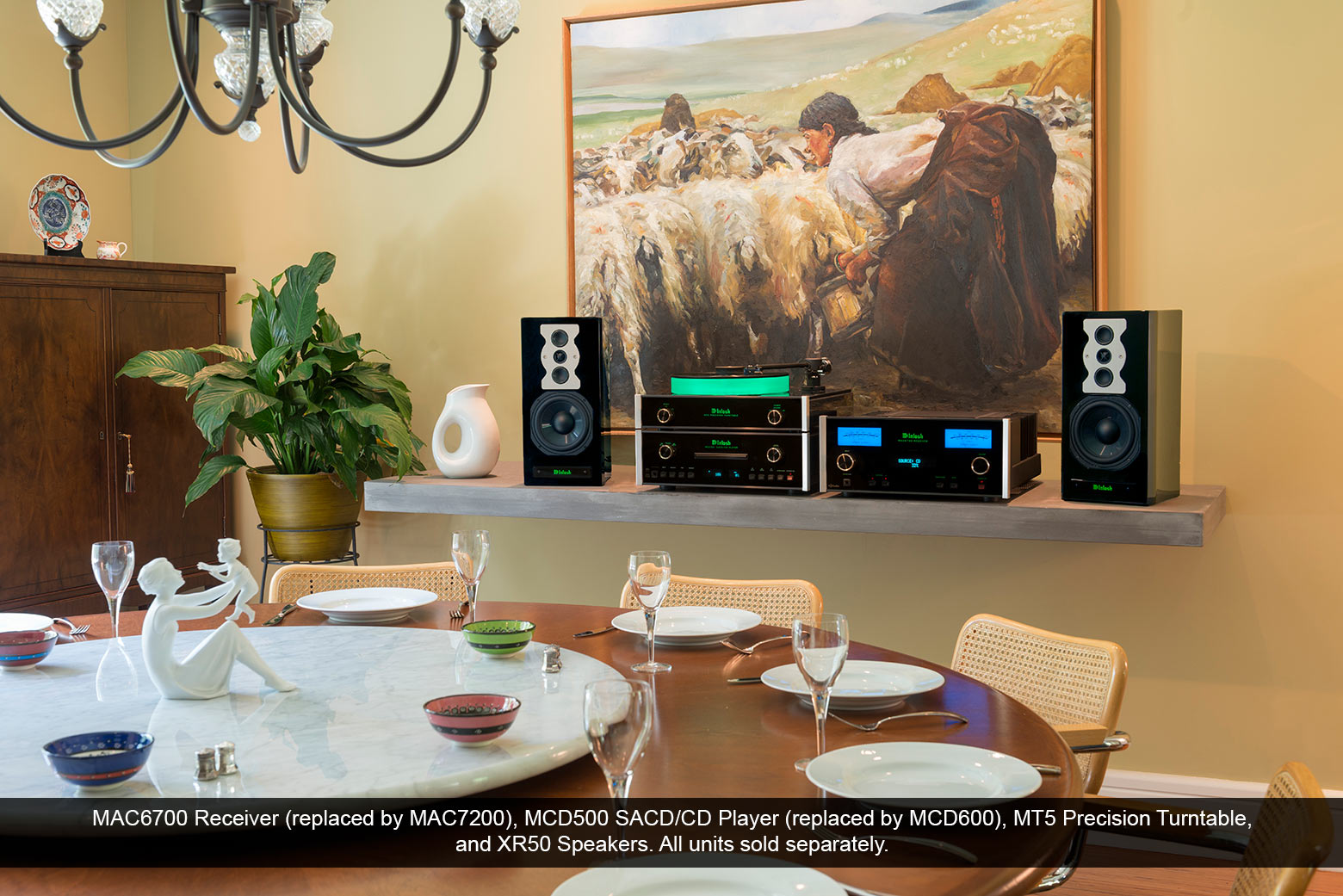 McIntosh MAC6700 Receiver, MCD500 SACD/CD Player, MT5 Precision Turntable, and XR50 Speakers